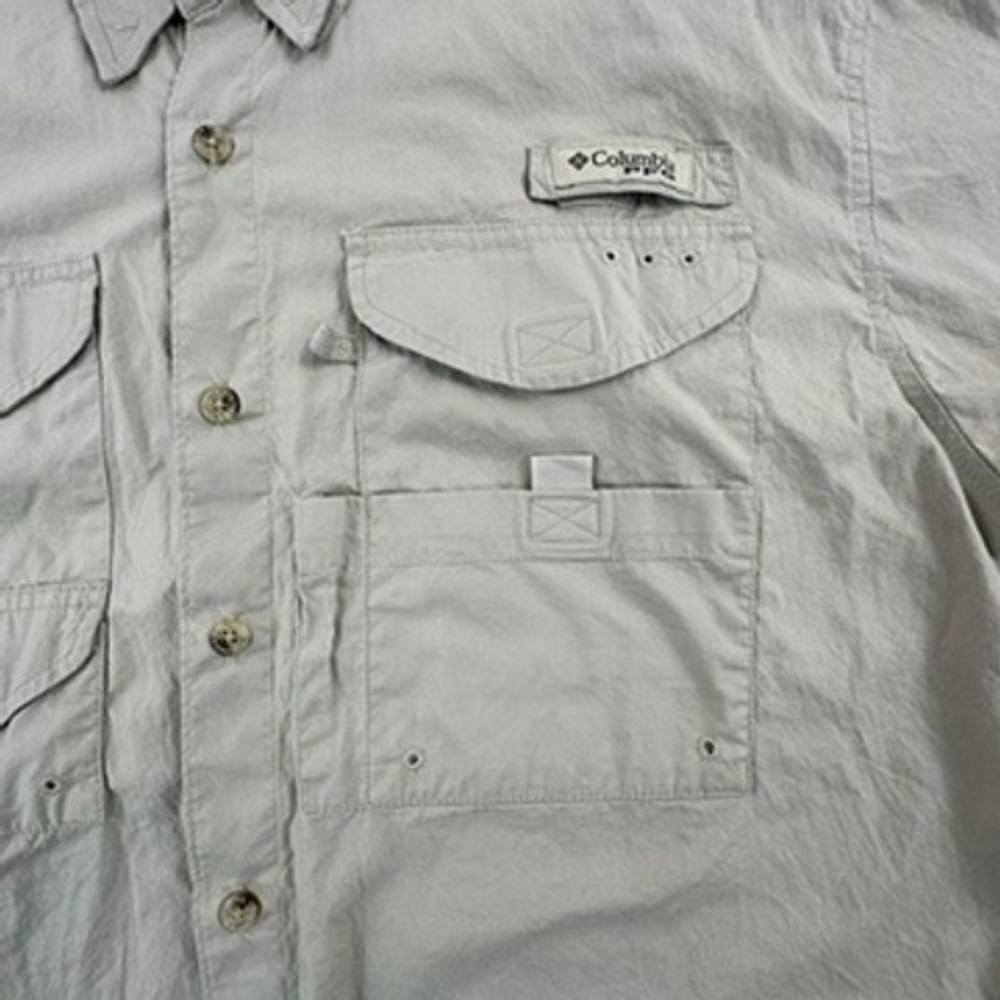 Columbia Mens S PFG Fishing Shirt Tan Short Sleeve NCC Pennant FM7130 - Picture 6 of 14